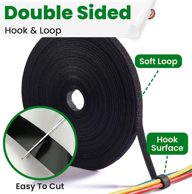 ECOHomes 1/2 Inch x 180 FT Double Sided Hook and Loop Roll Tape - Two Sided, Self Stick, Reusable Cable Ties Wrap for Cable Management, Heavy Duty Extender Straps Long Wire Strips Band Black - Image 3
